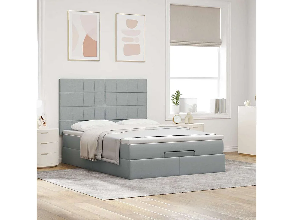 Ottoman bed met matras en LED's 140x190cm stof lichtgrijs