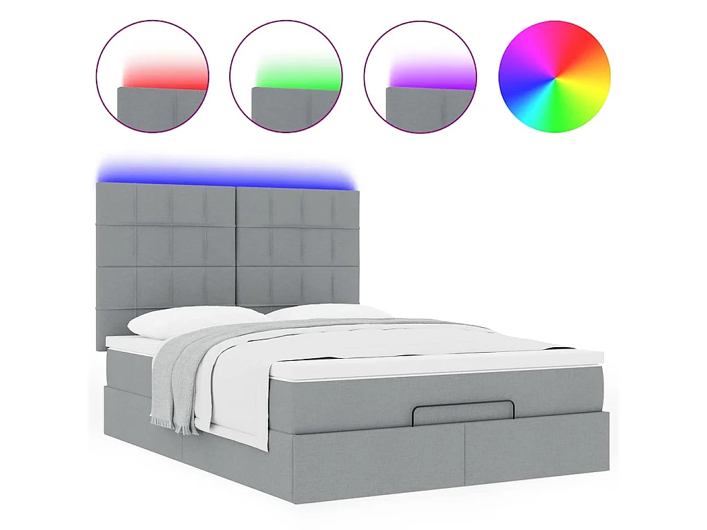 Ottoman bed met matras en LED's 140x190cm stof lichtgrijs
