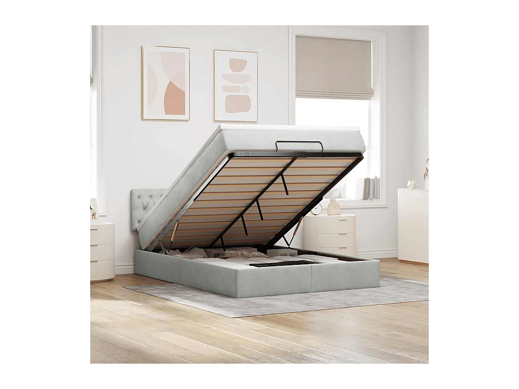Ottoman-Bett mit Matratze Hellgrau 140x190 cm Samt