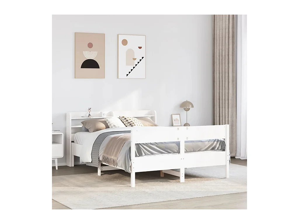 Cadre de lit sans matelas blanc 160x200 cm bois de pin massif