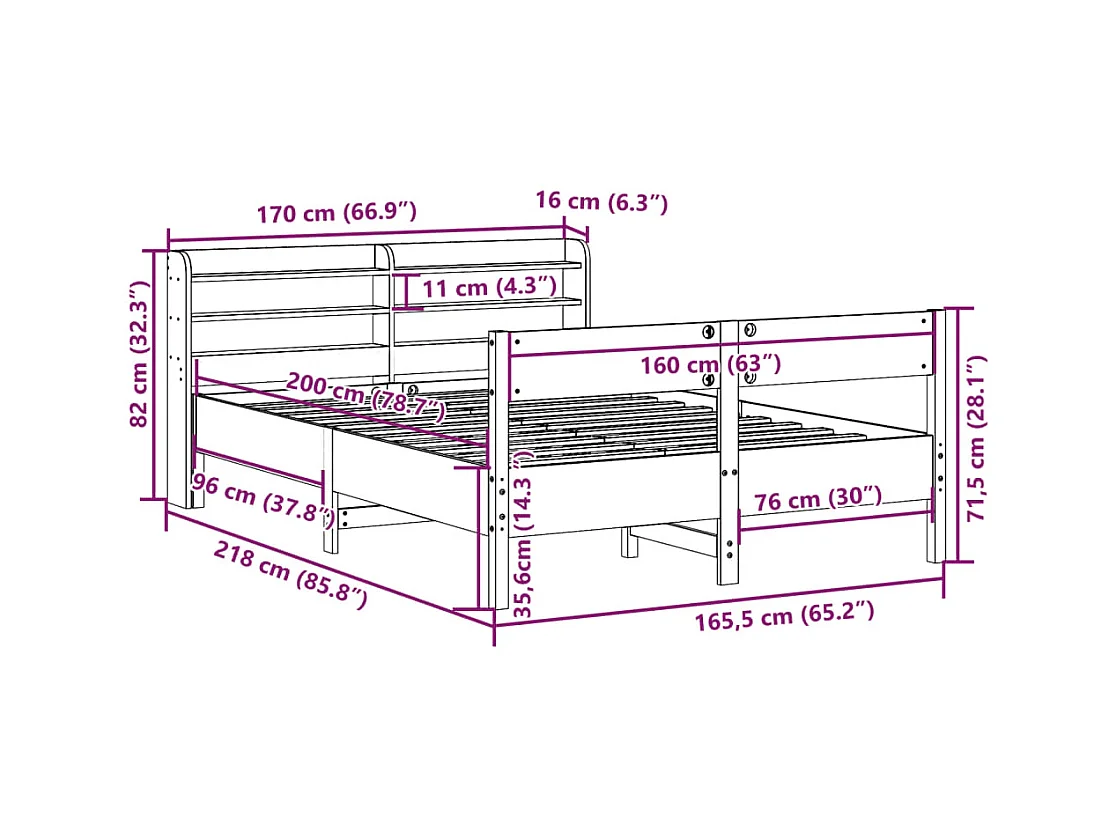 Cadre de lit sans matelas blanc 160x200 cm bois de pin massif