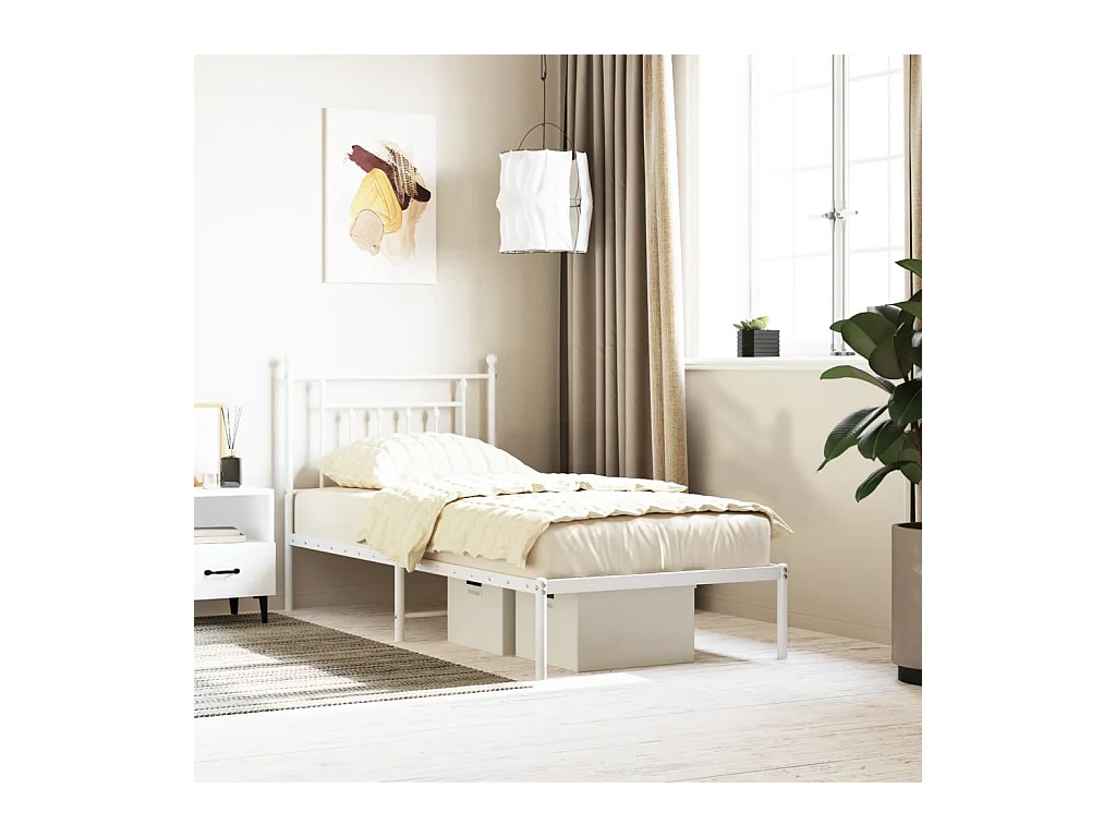 Cadre de lit métal sans matelas avec tête de lit blanc 90x190cm