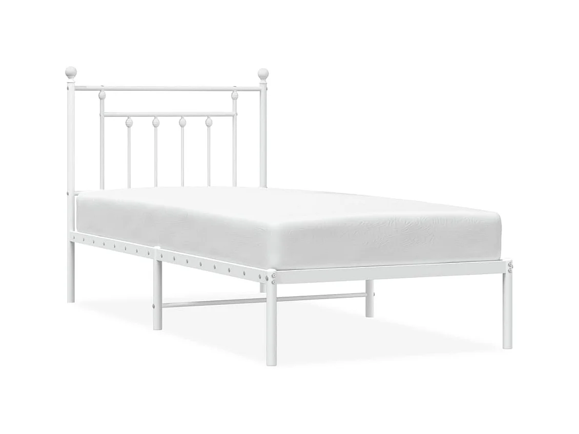Cadre de lit métal sans matelas avec tête de lit blanc 90x190cm