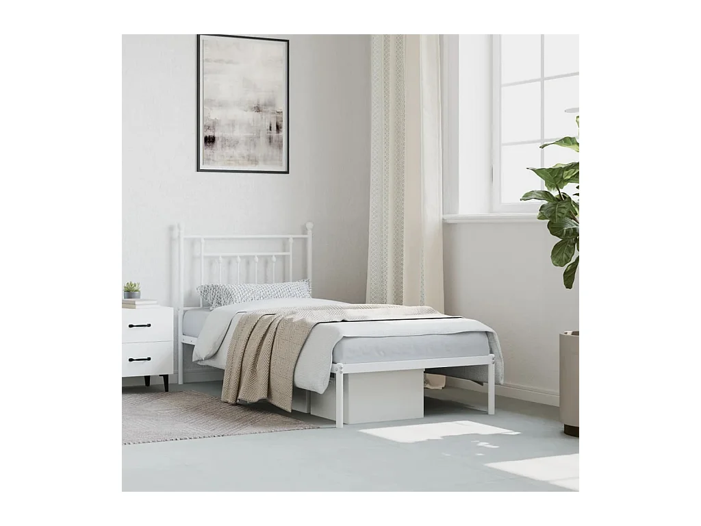 Cadre de lit métal sans matelas avec tête de lit blanc 90x190cm