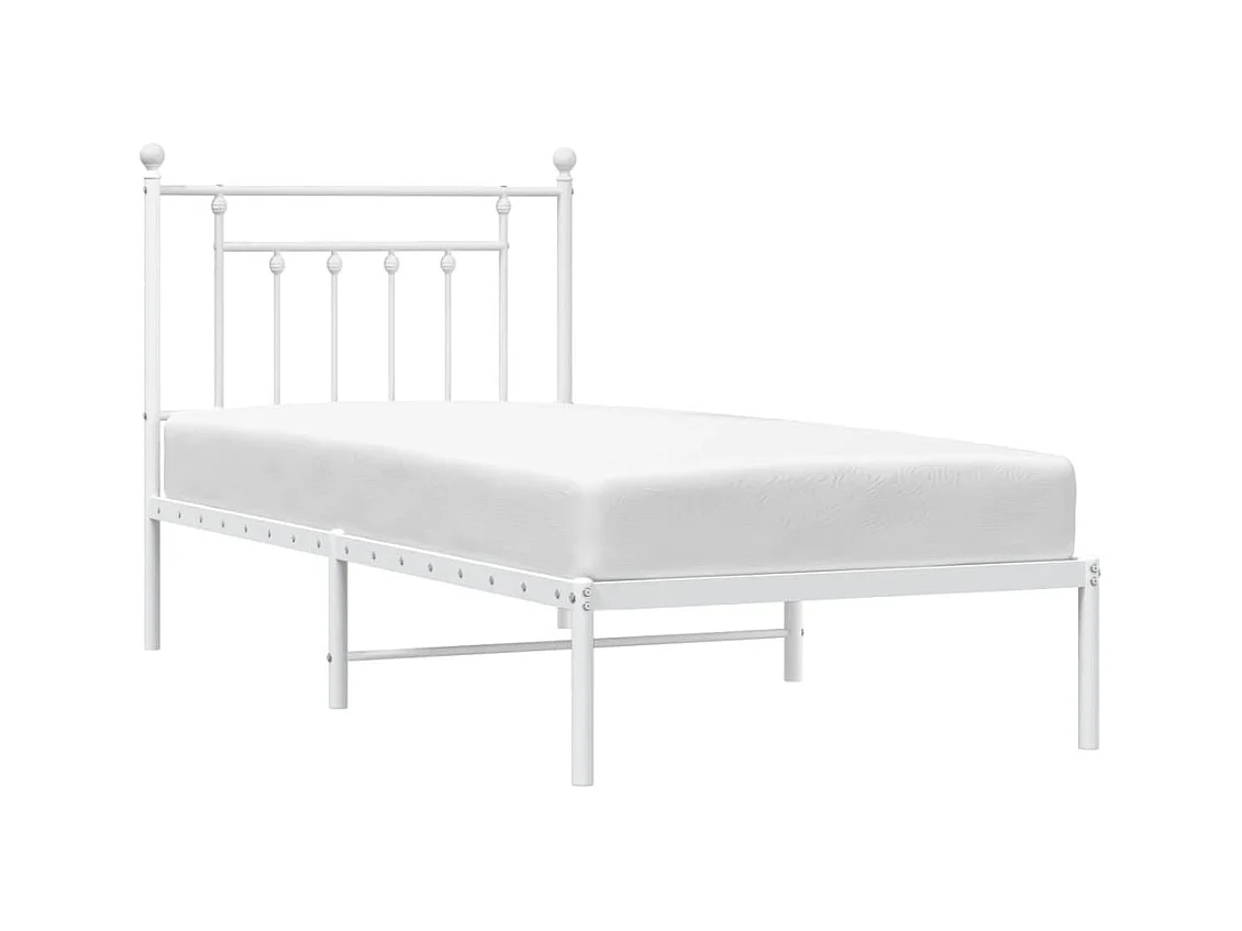 Cadre de lit métal sans matelas avec tête de lit blanc 90x190cm