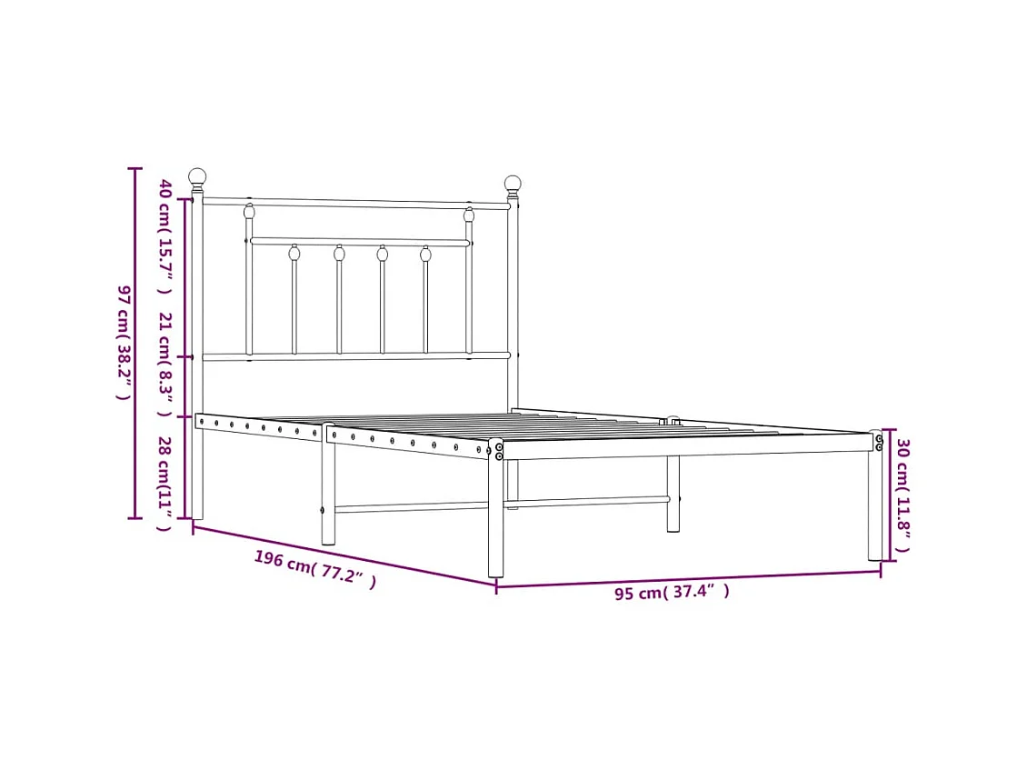 Cadre de lit métal sans matelas avec tête de lit blanc 90x190cm
