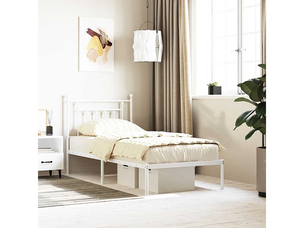 Estrutura de cama com cabeceira 90x190 cm metal branco
