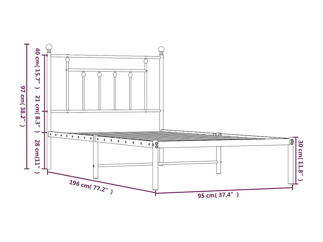 Estrutura de cama com cabeceira 90x190 cm metal branco