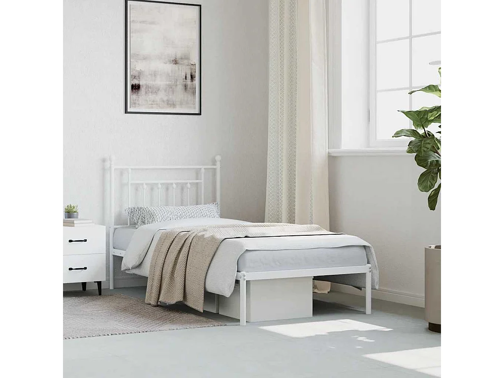 Bedframe met hoofdbord metaal wit 90x190 cm