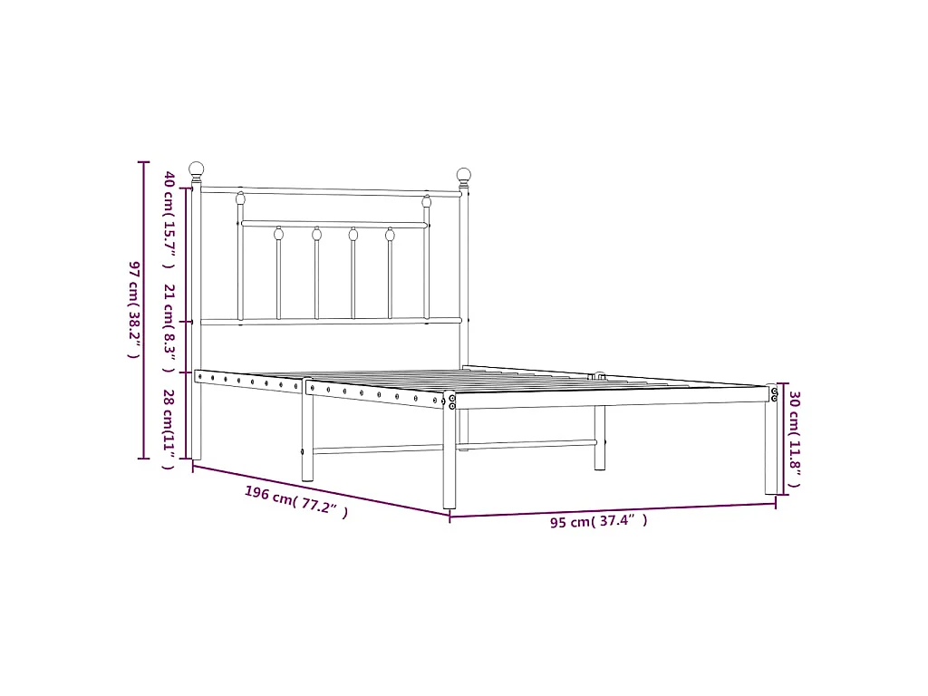 Bedframe met hoofdbord metaal wit 90x190 cm