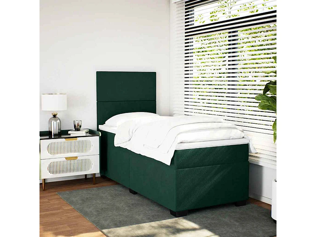 Cama com molas/colchão 90x200 cm veludo verde-escuro