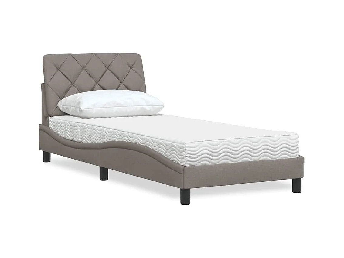 Cama con colchón tela gris taupe 90x200 cm