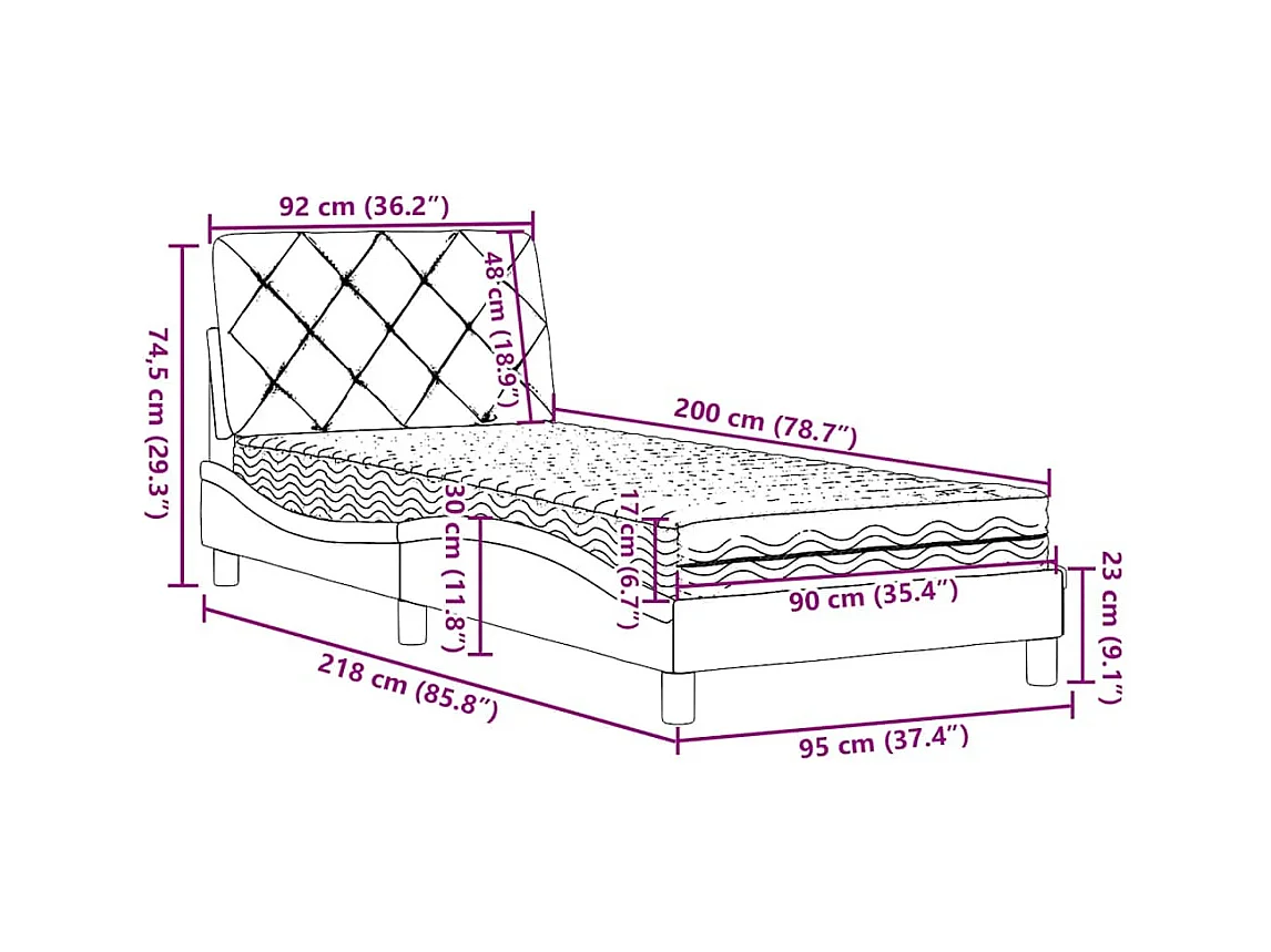 Cama con colchón tela gris taupe 90x200 cm
