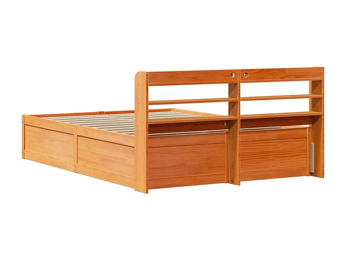 Bedframe met hoofdbord massief grenenhout wasbruin 160x200 cm