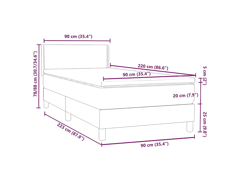 Boxspring met matras en LED fluweel lichtgrijs 90x220 cm