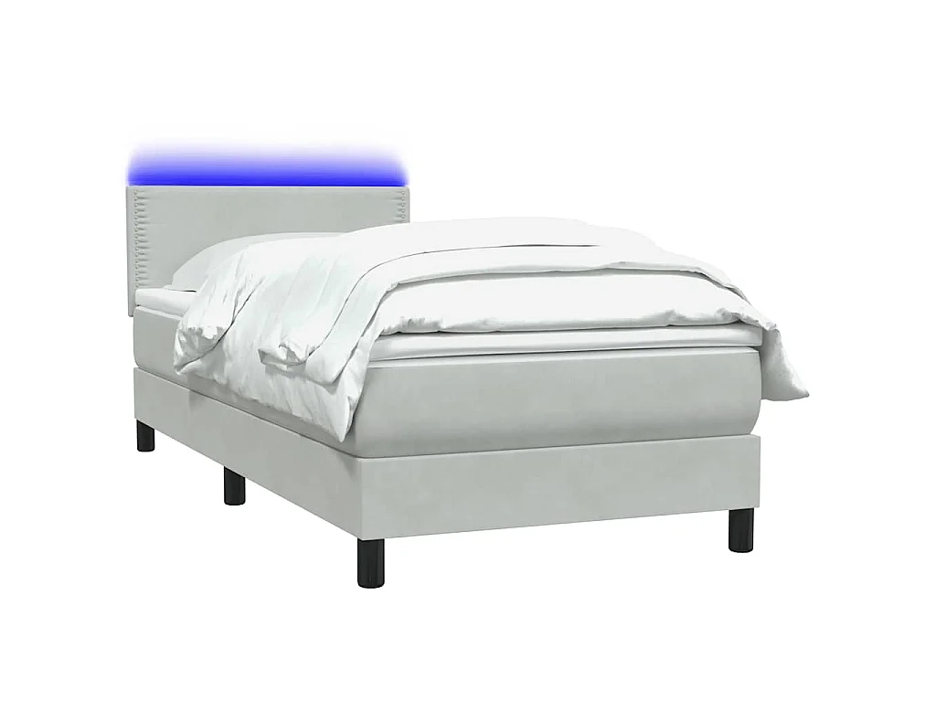 Boxspring met matras en LED fluweel lichtgrijs 90x220 cm
