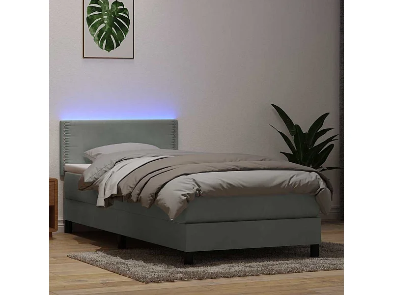 Boxspringbett mit Matratze & LED Hellgrau 90x220 cm Samt