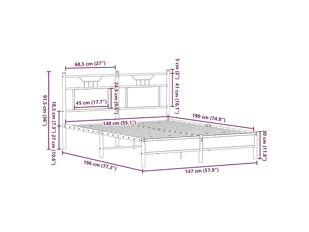 Cadre de lit sans matelas chêne fumé 140x190 cm bois ingénierie