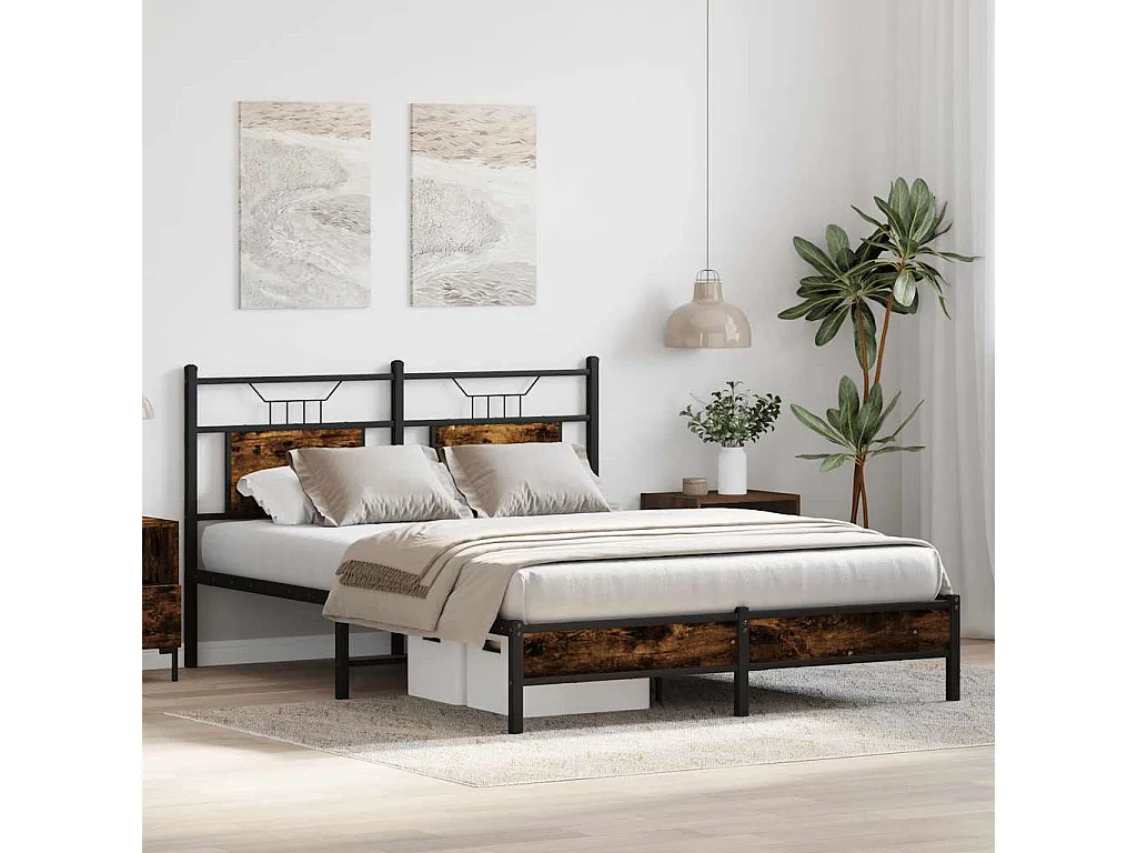 Cadre de lit sans matelas chêne fumé 140x190 cm bois ingénierie