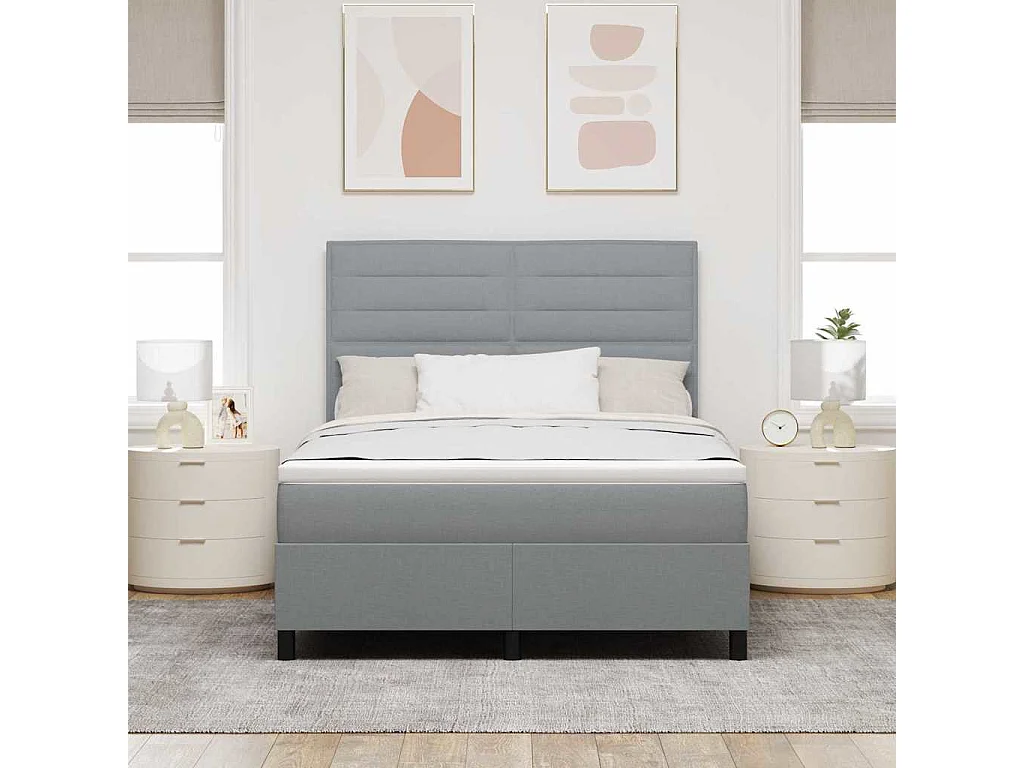 Lit à ressorts avec matelas Gris clair 140 x 190 cm tissu