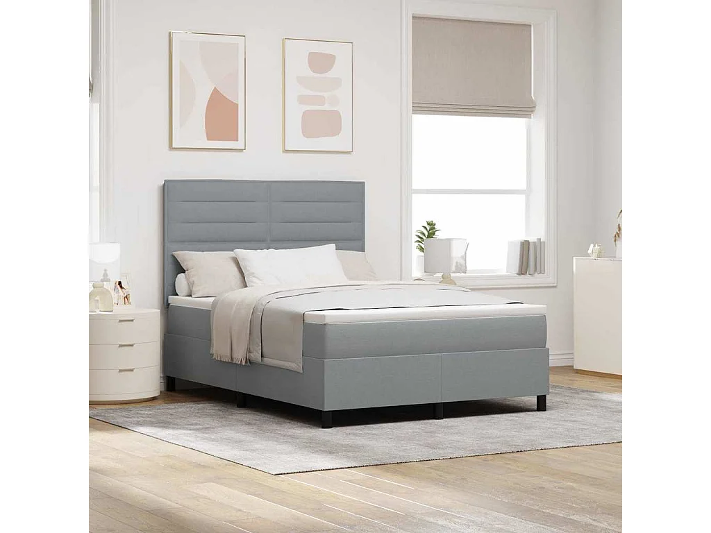 Lit à ressorts avec matelas Gris clair 140 x 190 cm tissu