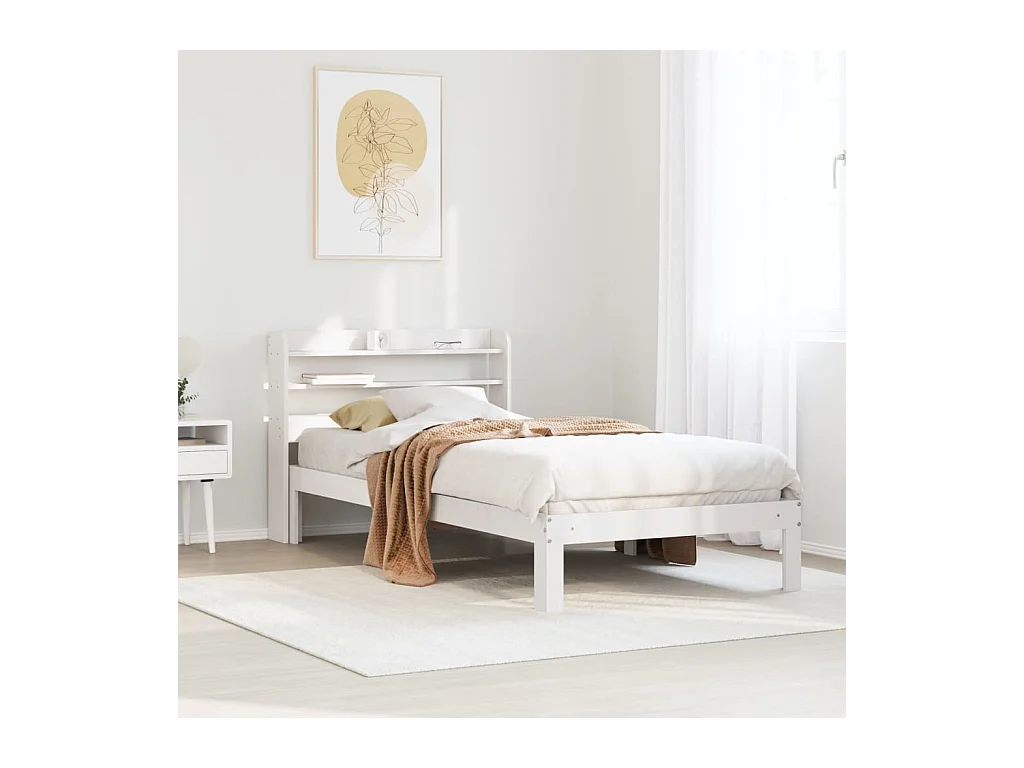 Cadre de lit avec tête de lit sans matelas blanc 90x200 cm