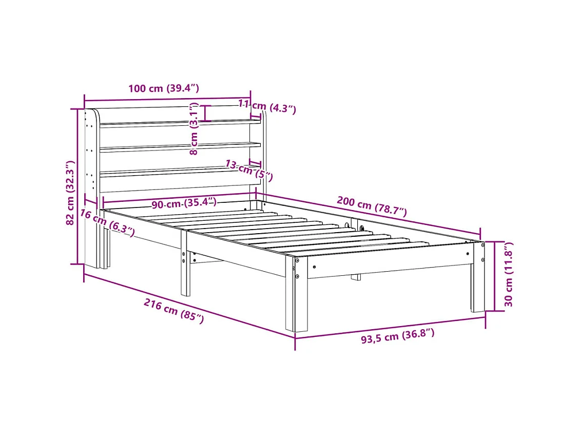 Cadre de lit avec tête de lit sans matelas blanc 90x200 cm