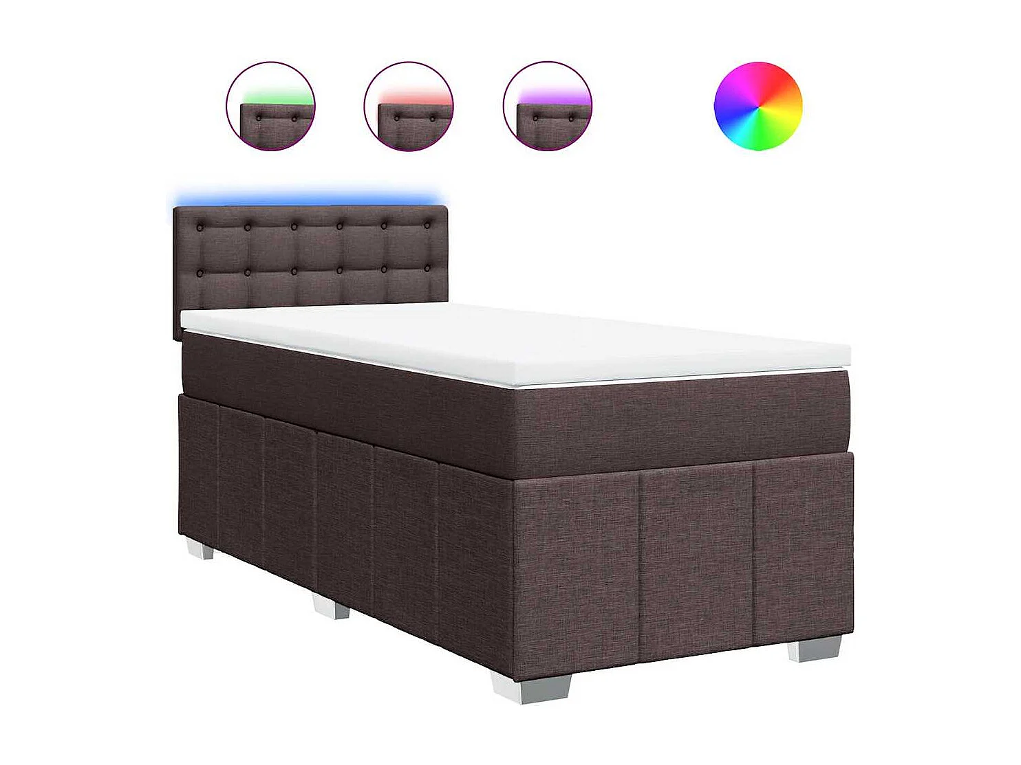 Cama box spring con colchón tela marrón oscuro 90x200 cm