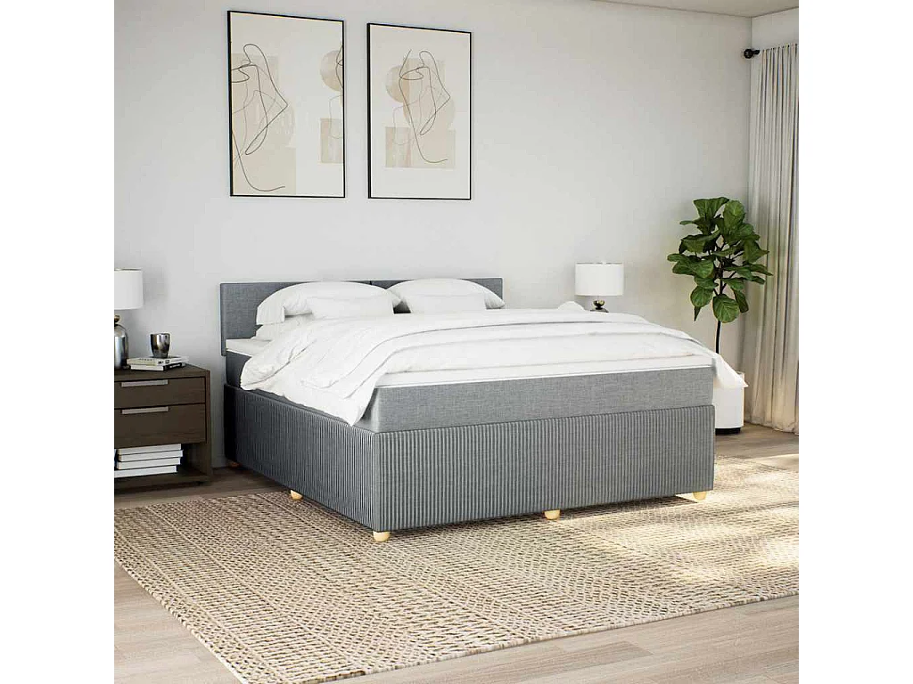 Boxspringbett mit Matratze Hellgrau 180x200 cm Stoff