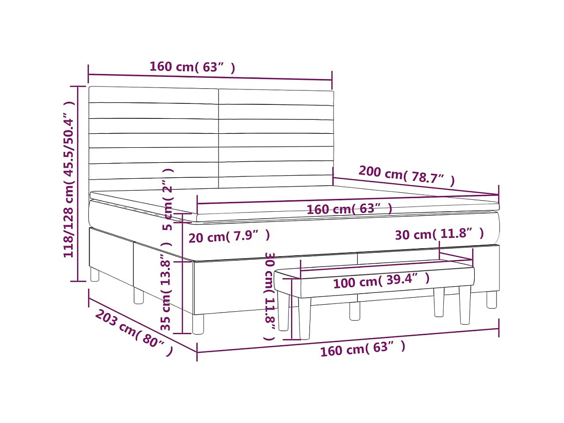 Sommier à lattes de lit et matelas Vert foncé 160x200cm Velours