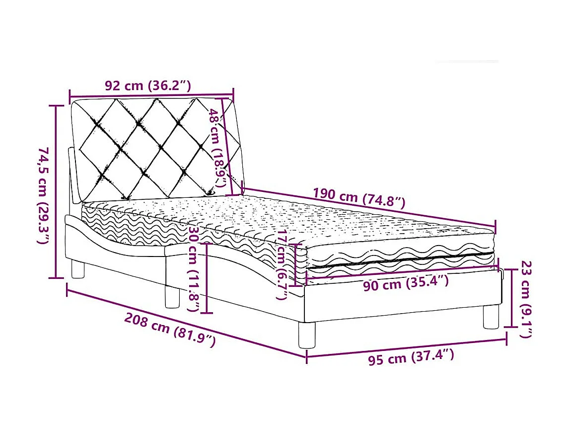 Bed met matras stof taupe 90x190 cm
