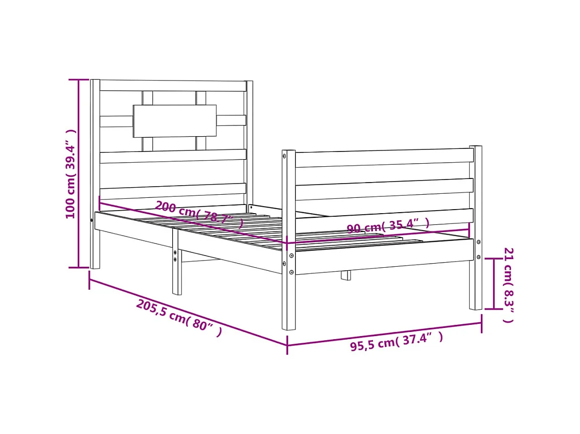 Cadre de lit sans matelas blanc 90x200 cm bois massif