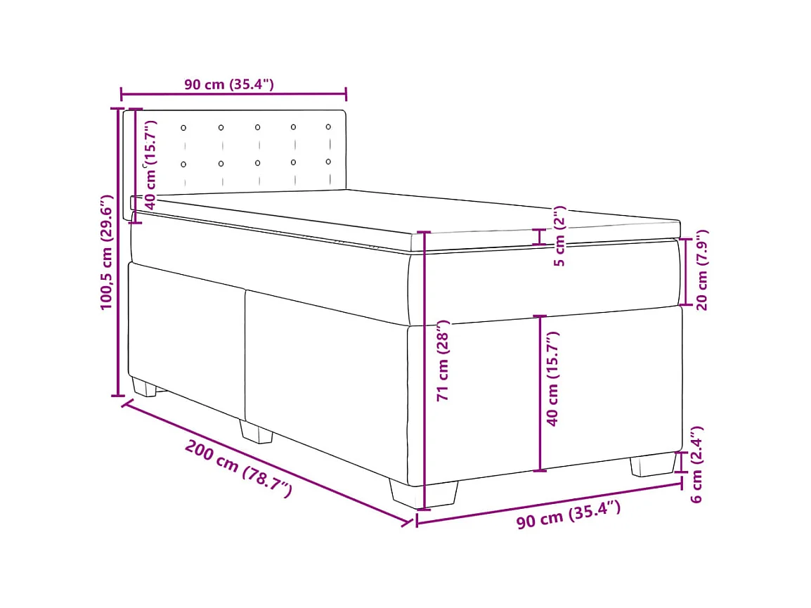 Sommier à lattes de lit avec matelas Gris foncé 90x200 cm Tissu