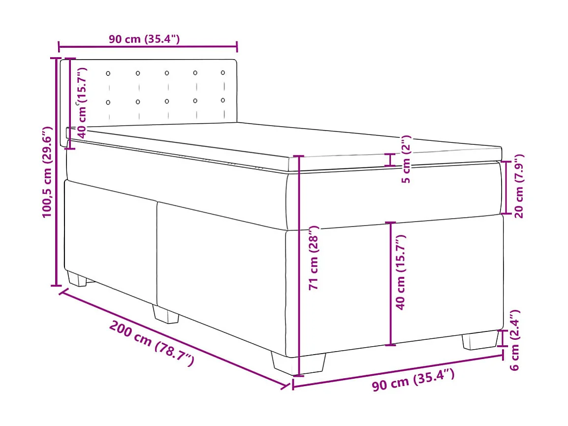 Sommier à lattes de lit avec matelas Gris foncé 90x200 cm Tissu