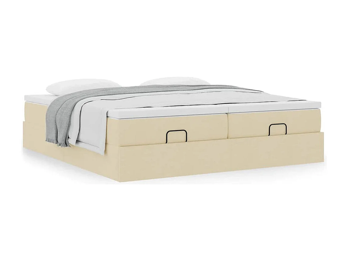 Struttura Letto Pouf con Materassi Crema 180x200 cm in Tessuto