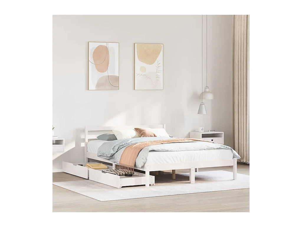 Bedframe zonder matras massief grenenhout wit 160x200 cm