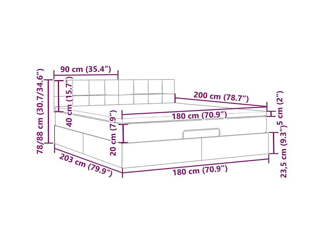 Cadre de lit ottoman avec matelas vert foncé 180x200 cm velours