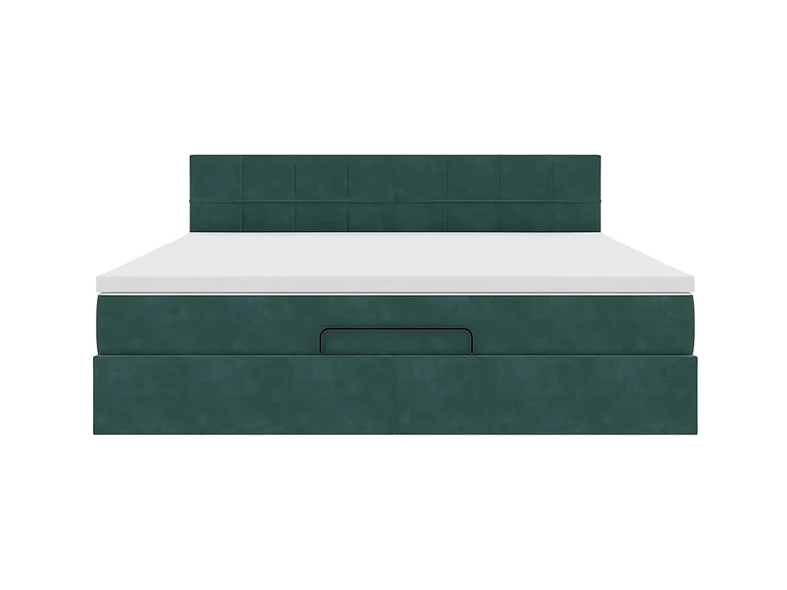 Cadre de lit ottoman avec matelas vert foncé 180x200 cm velours