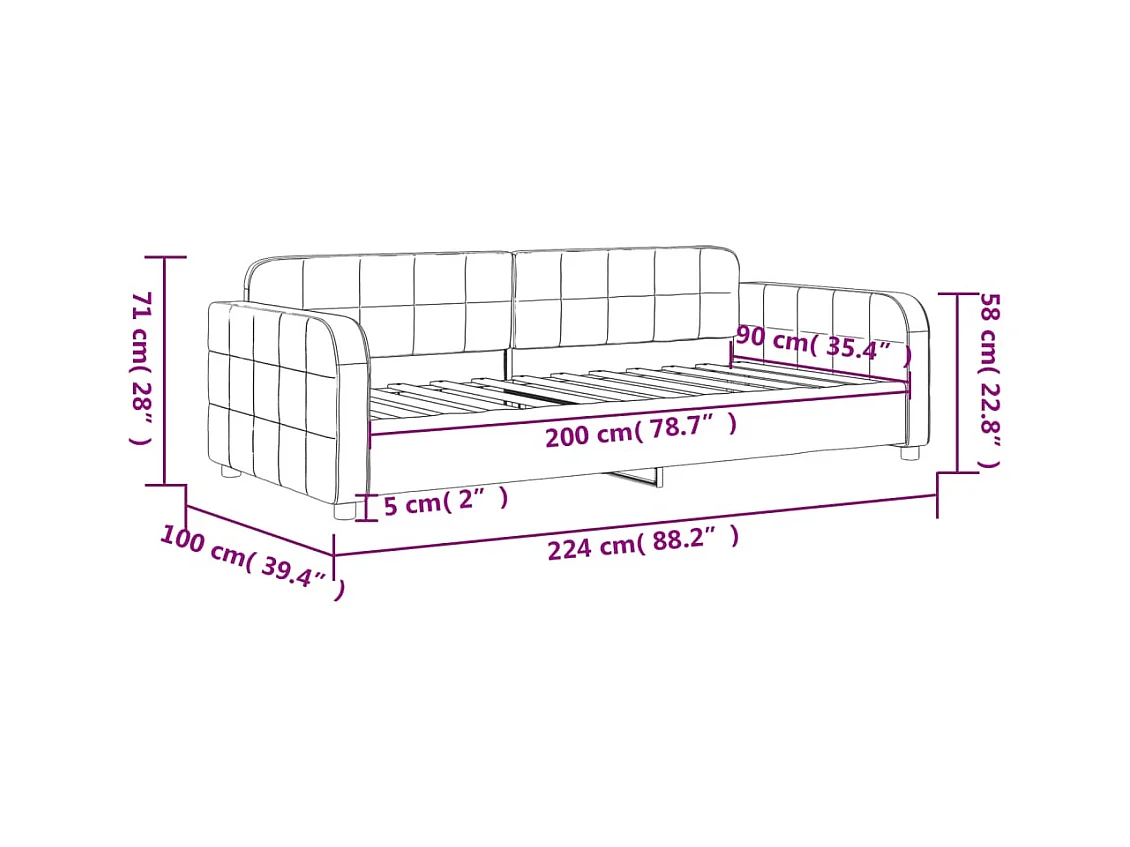 Lit de repos sans matelas gris foncé 90x200 cm velours