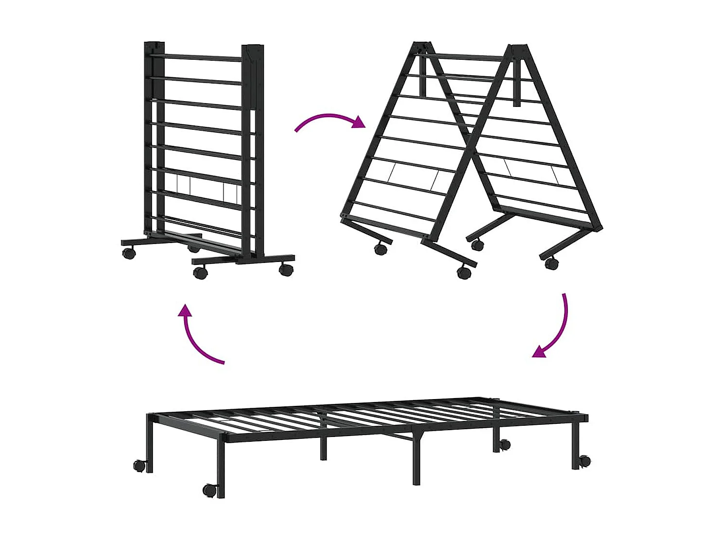 Bettgestell ohne Matratze Klappbar Schwarz 90x190 cm Stahl