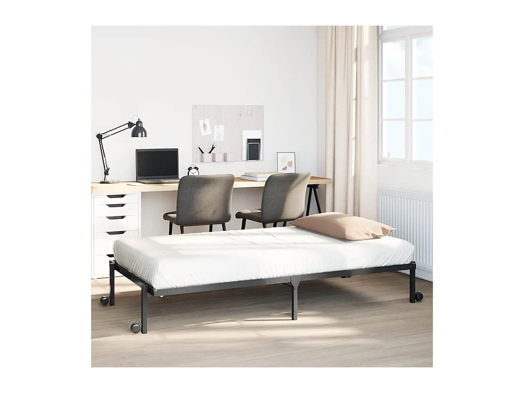 Cadre de lit sans matelas pliable noir 90x190 cm acier