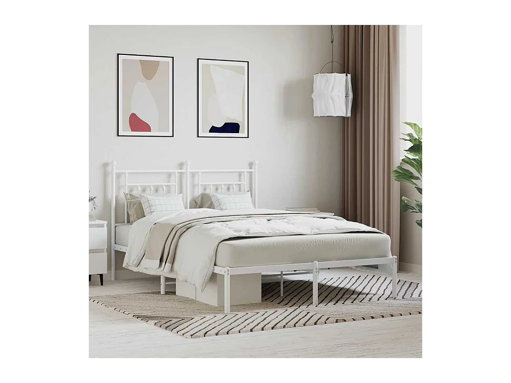 Cadre de lit métal sans matelas et tête de lit blanc 140x190 cm