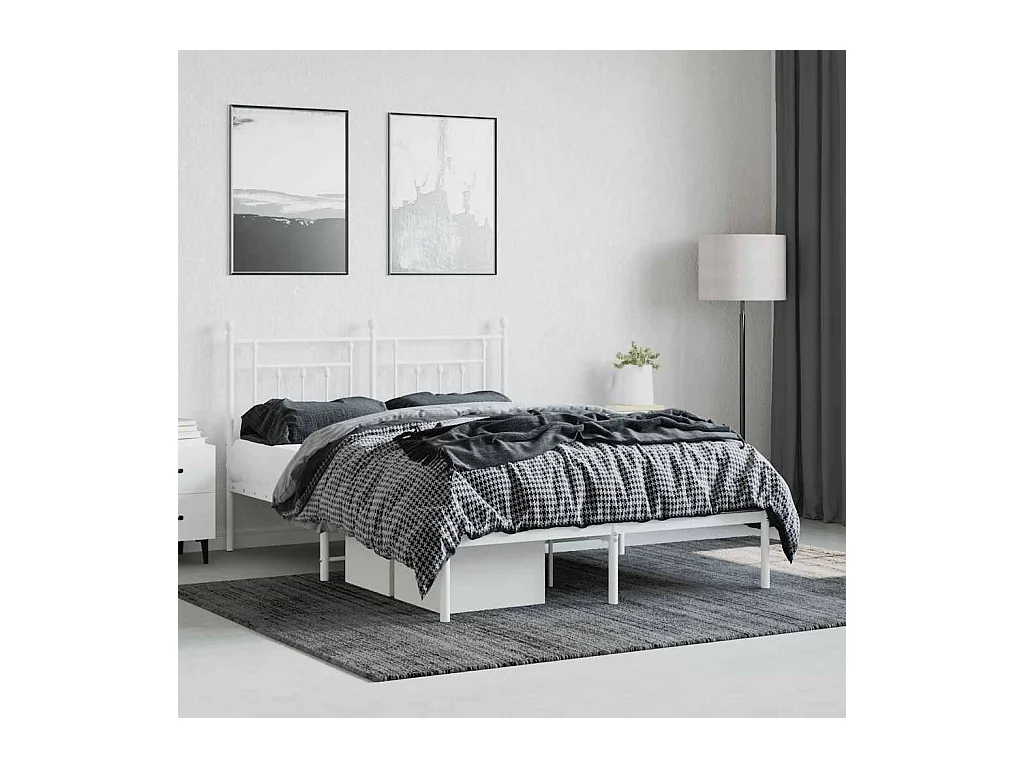 Cadre de lit métal sans matelas et tête de lit blanc 140x190 cm