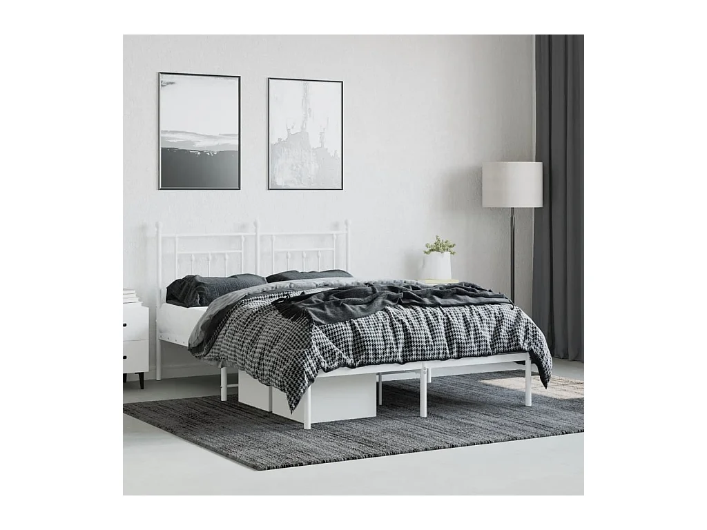 Bettgestell mit Kopfteil Metall Weiß 140x190 cm