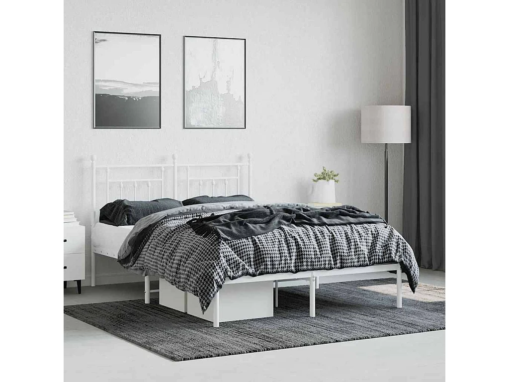 Bettgestell mit Kopfteil Metall Weiß 140x190 cm