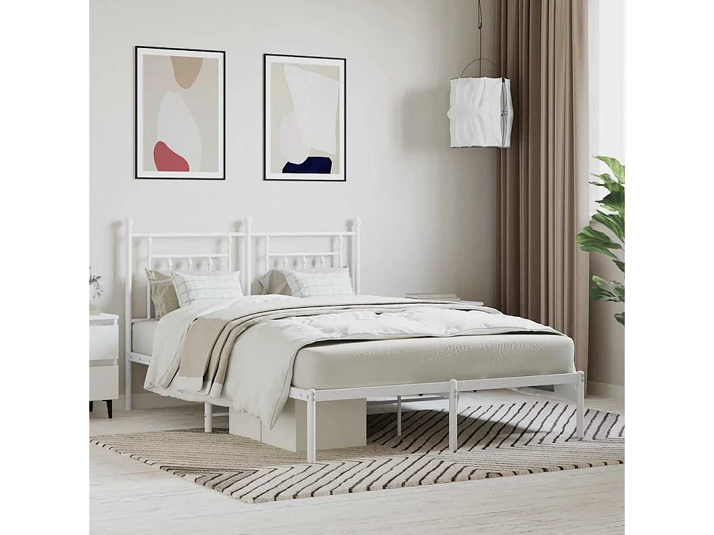 Bedframe met hoofdbord metaal wit 140x190 cm