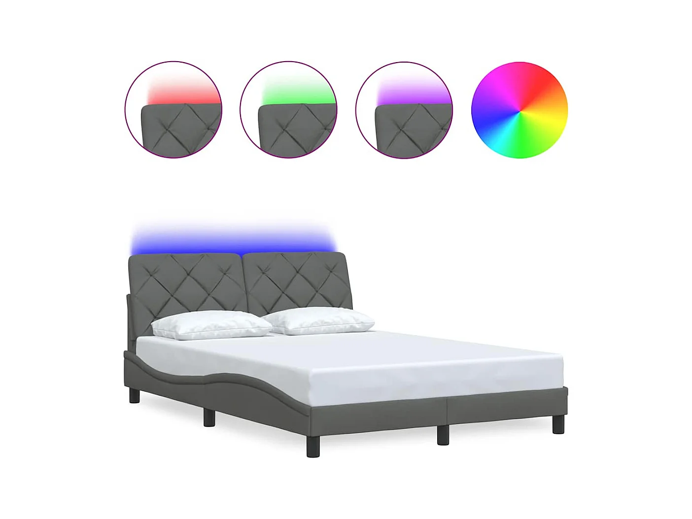 Bettgestell mit LED ohne Matratze Dunkelgrau 140x190 cm Stoff