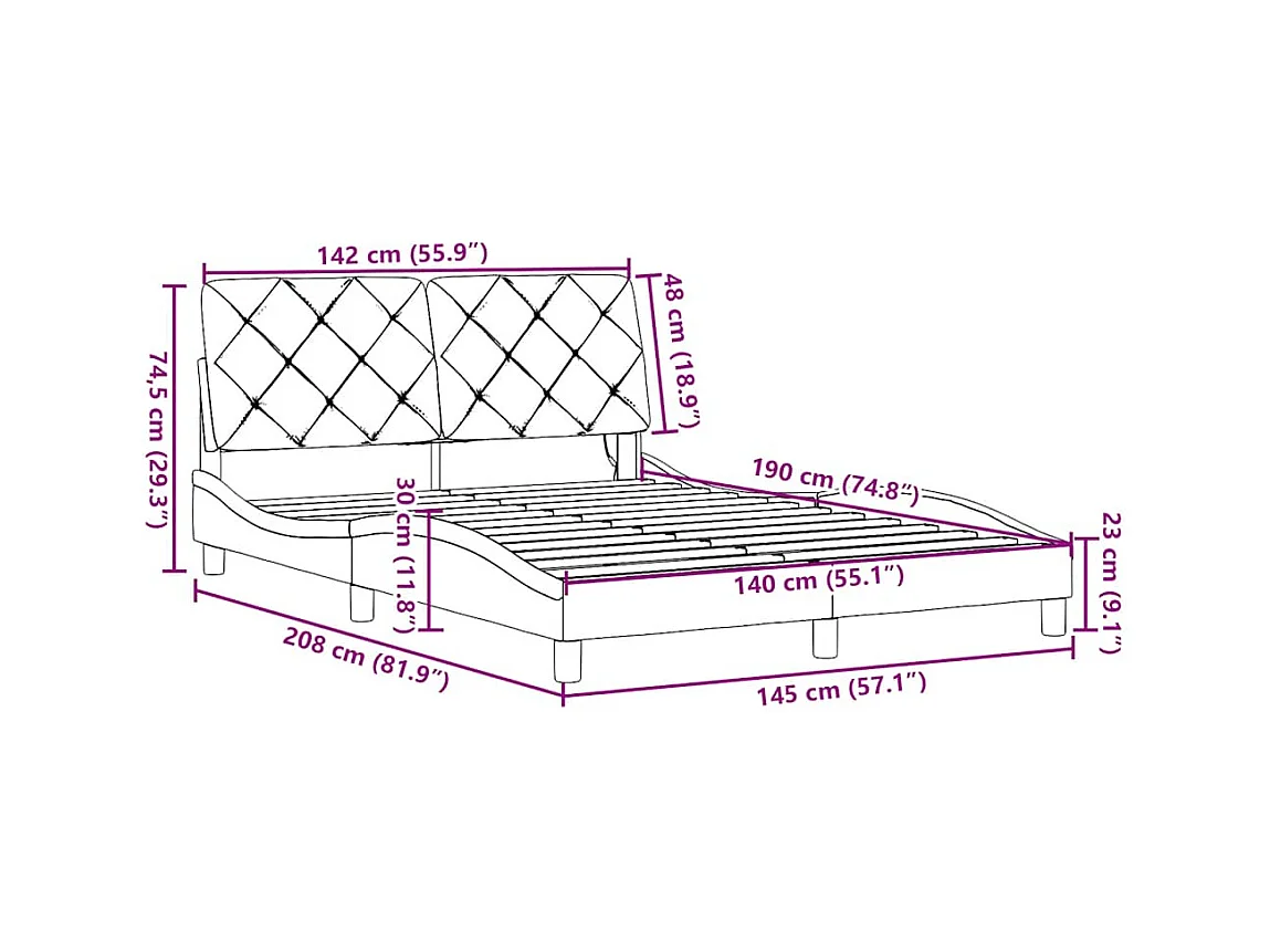 Bettgestell mit LED ohne Matratze Dunkelgrau 140x190 cm Stoff