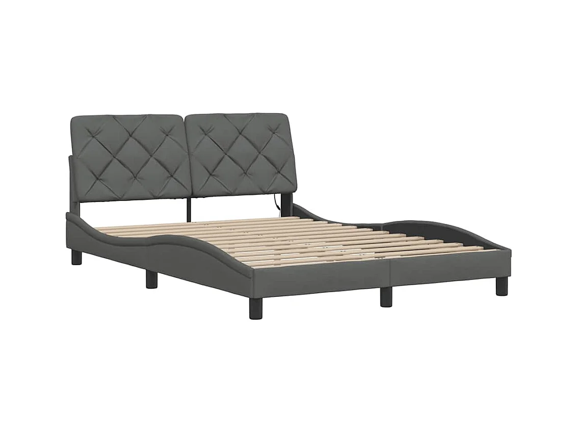 Bettgestell mit LED ohne Matratze Dunkelgrau 140x190 cm Stoff