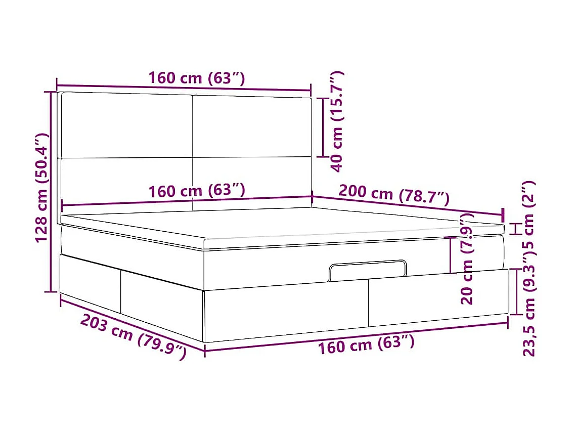 Struttura Letto Pouf con Materassi 160x200 cm Velluto